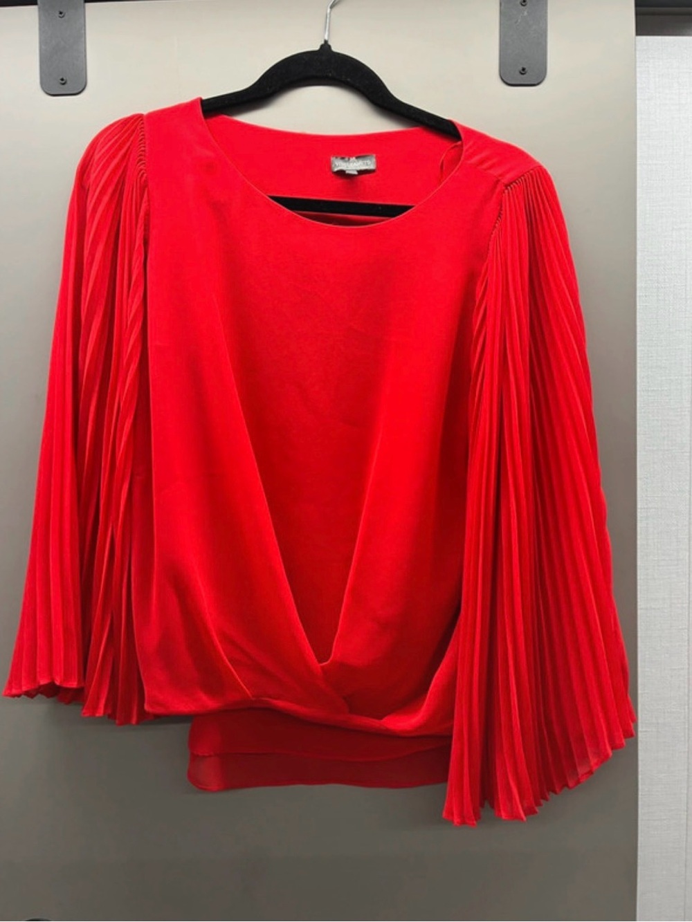 Vince Camuto Bright Red Pleated-Sleeve Draped Front Blouse